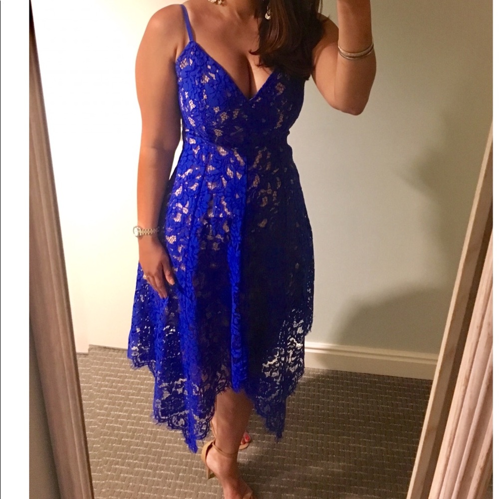 Blue lace asymmetrical dress size Medium